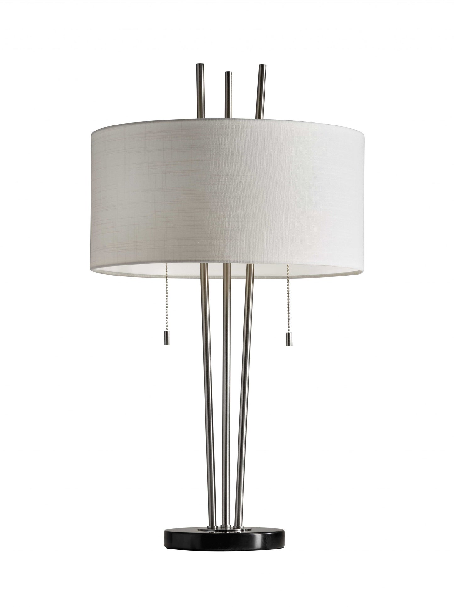 Stylish Triple Pole Brushed Steel Table Lamp