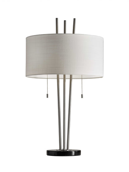 Stylish Triple Pole Brushed Steel Table Lamp