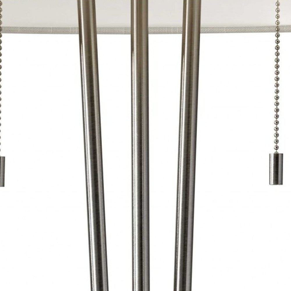 Stylish Triple Pole Brushed Steel Table Lamp