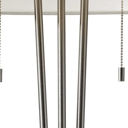 Stylish Triple Pole Brushed Steel Table Lamp