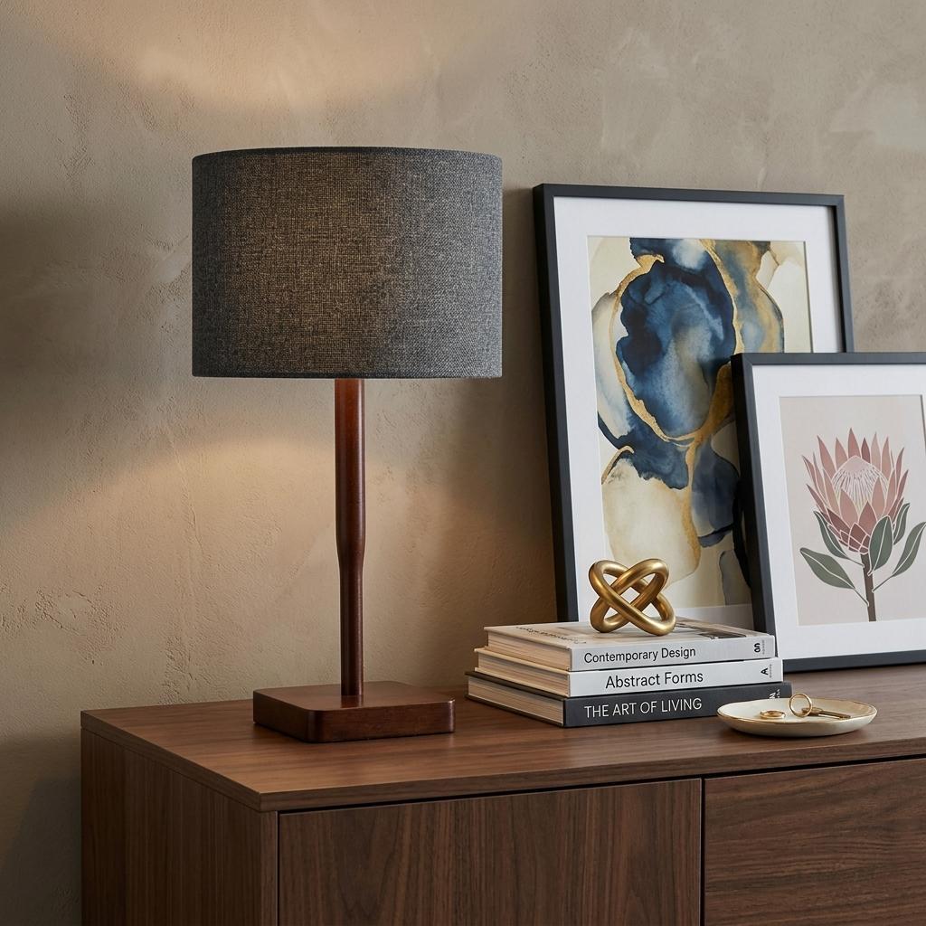 Cozy Cabin Walnut Wood Finish Table Lamp