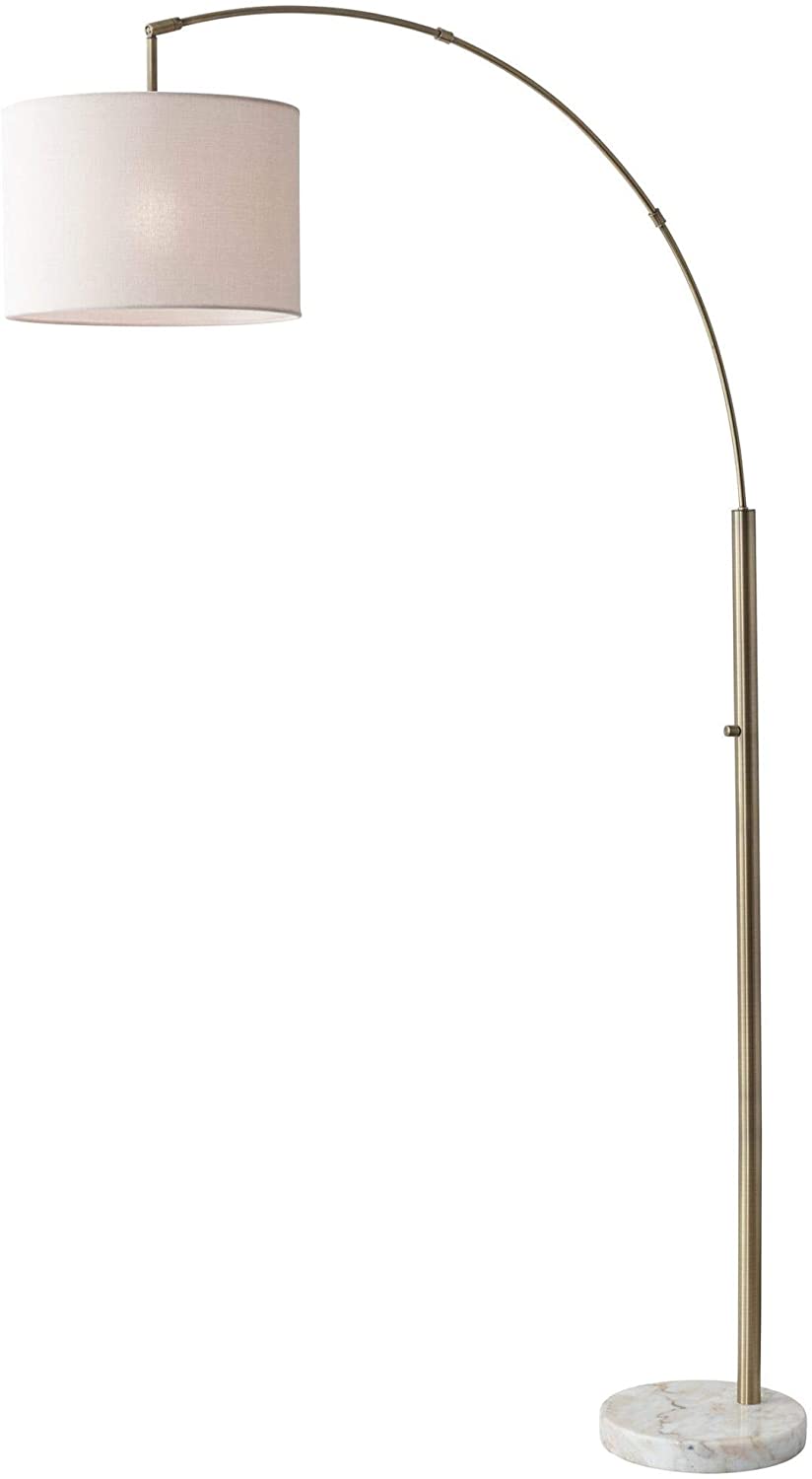 Brass Arc Floor Lamp w/ Off White Shade