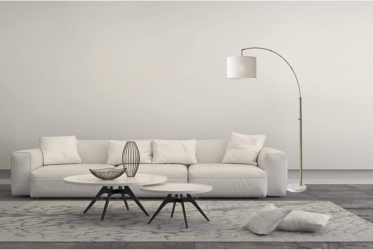 Brass Arc Floor Lamp w/ Off White Shade
