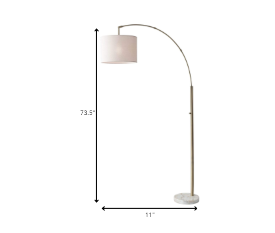 Brass Arc Floor Lamp w/ Off White Shade
