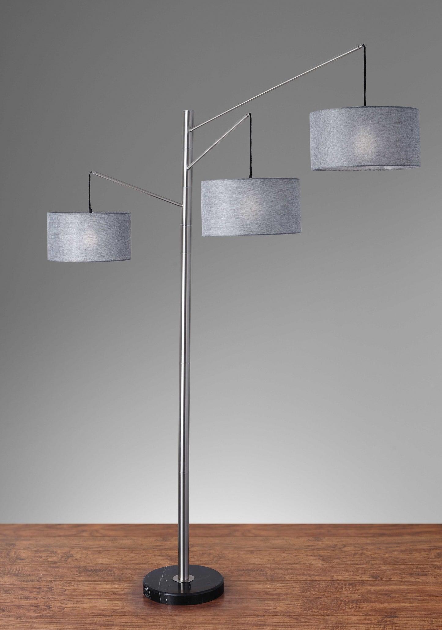 Black 3-Light Tree Floor Lamp w/ Gray Shade