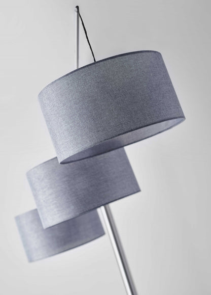 Black 3-Light Tree Floor Lamp w/ Gray Shade
