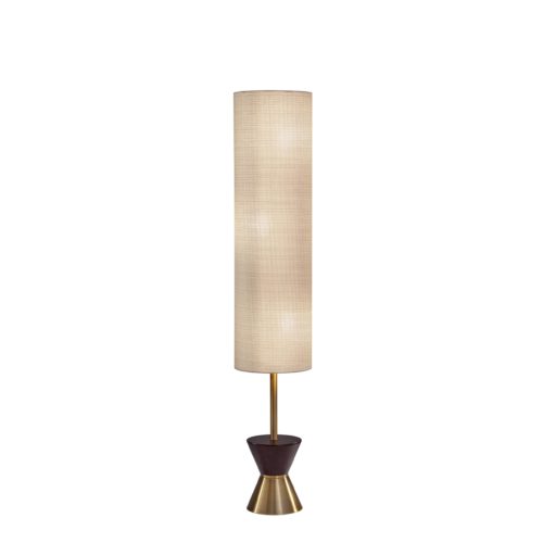 Brass & Wood Textured Beige Floor Lamp