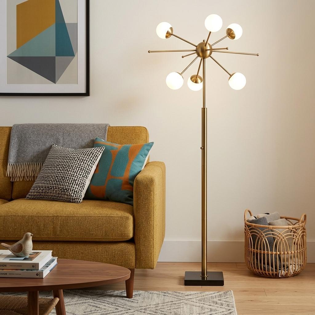 Brass 6-Light Floor Lamp