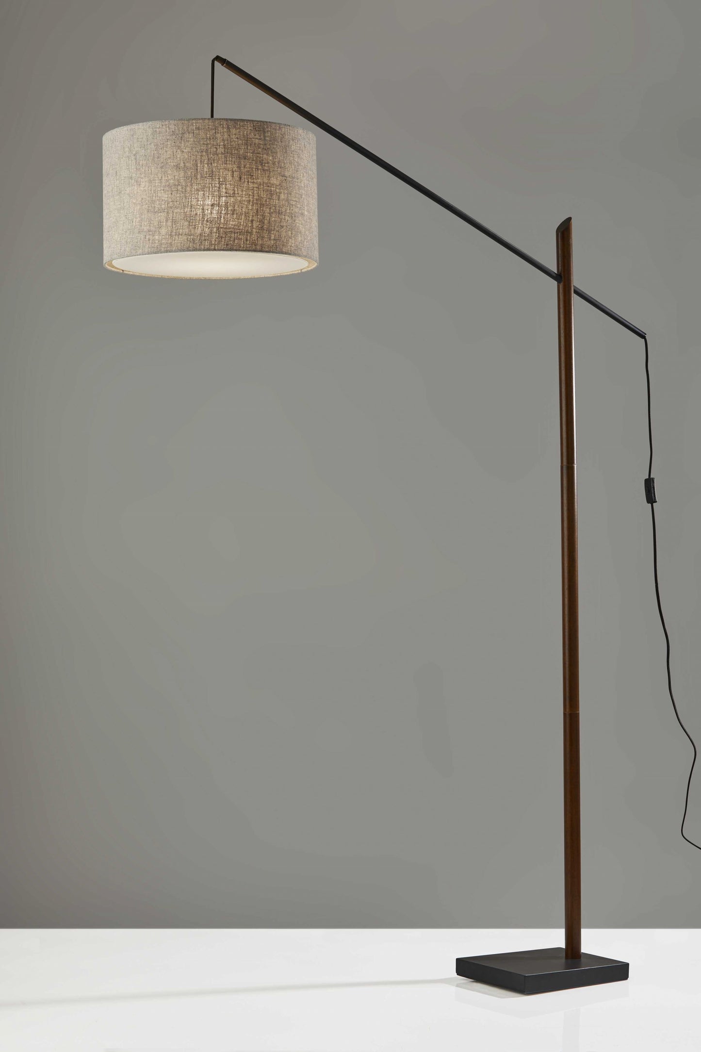 Black Swing Arm Floor Lamp w/ Beige Shade
