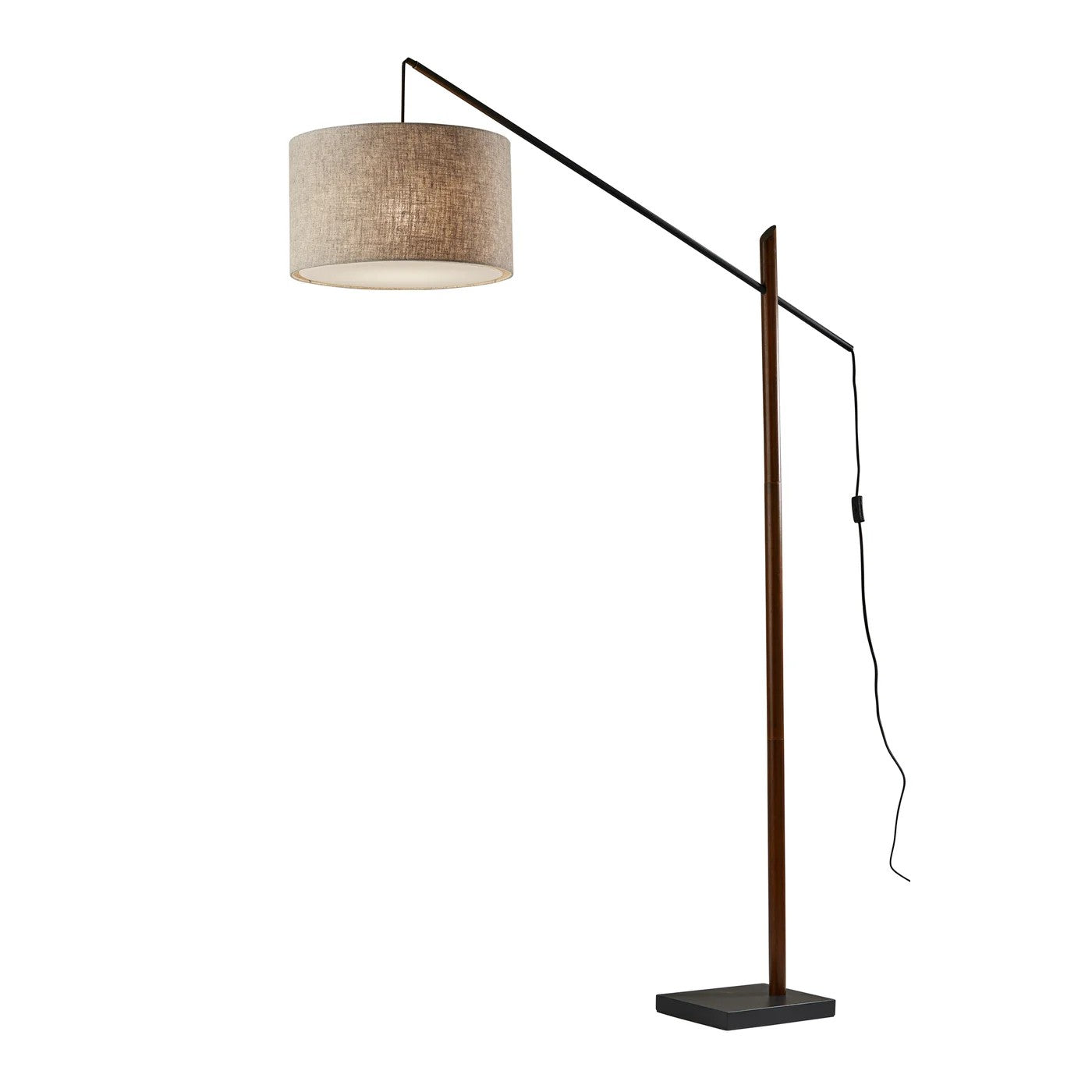 Black Swing Arm Floor Lamp w/ Beige Shade