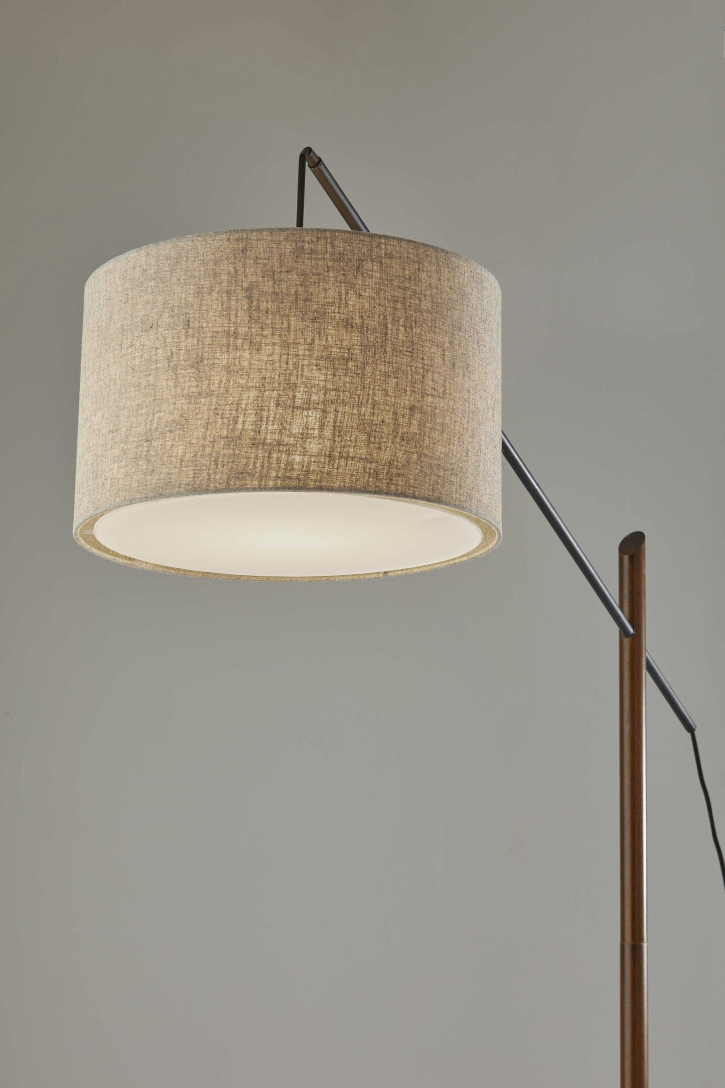 Black Swing Arm Floor Lamp w/ Beige Shade
