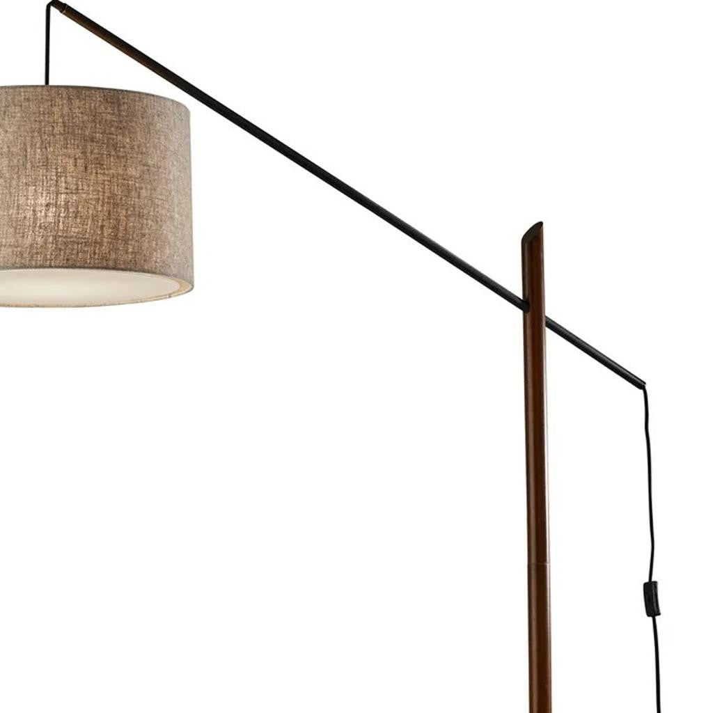 Black Swing Arm Floor Lamp w/ Beige Shade