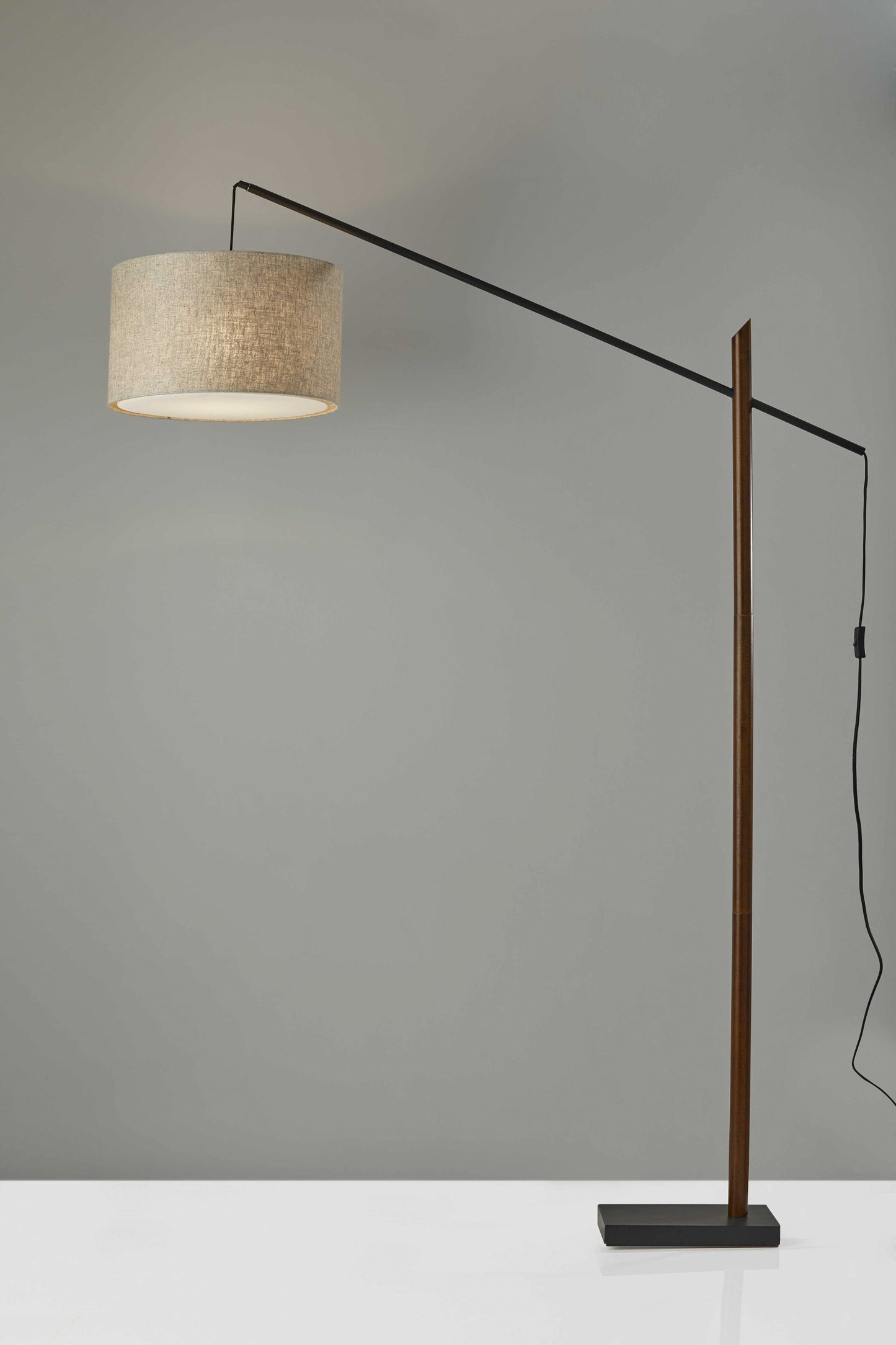 Black Swing Arm Floor Lamp w/ Beige Shade