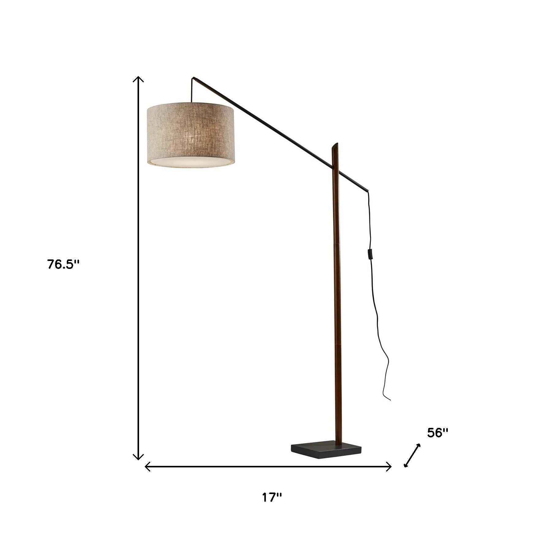 Black Swing Arm Floor Lamp w/ Beige Shade
