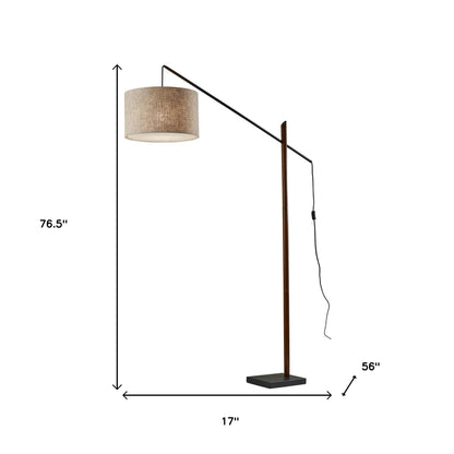 Black Swing Arm Floor Lamp w/ Beige Shade