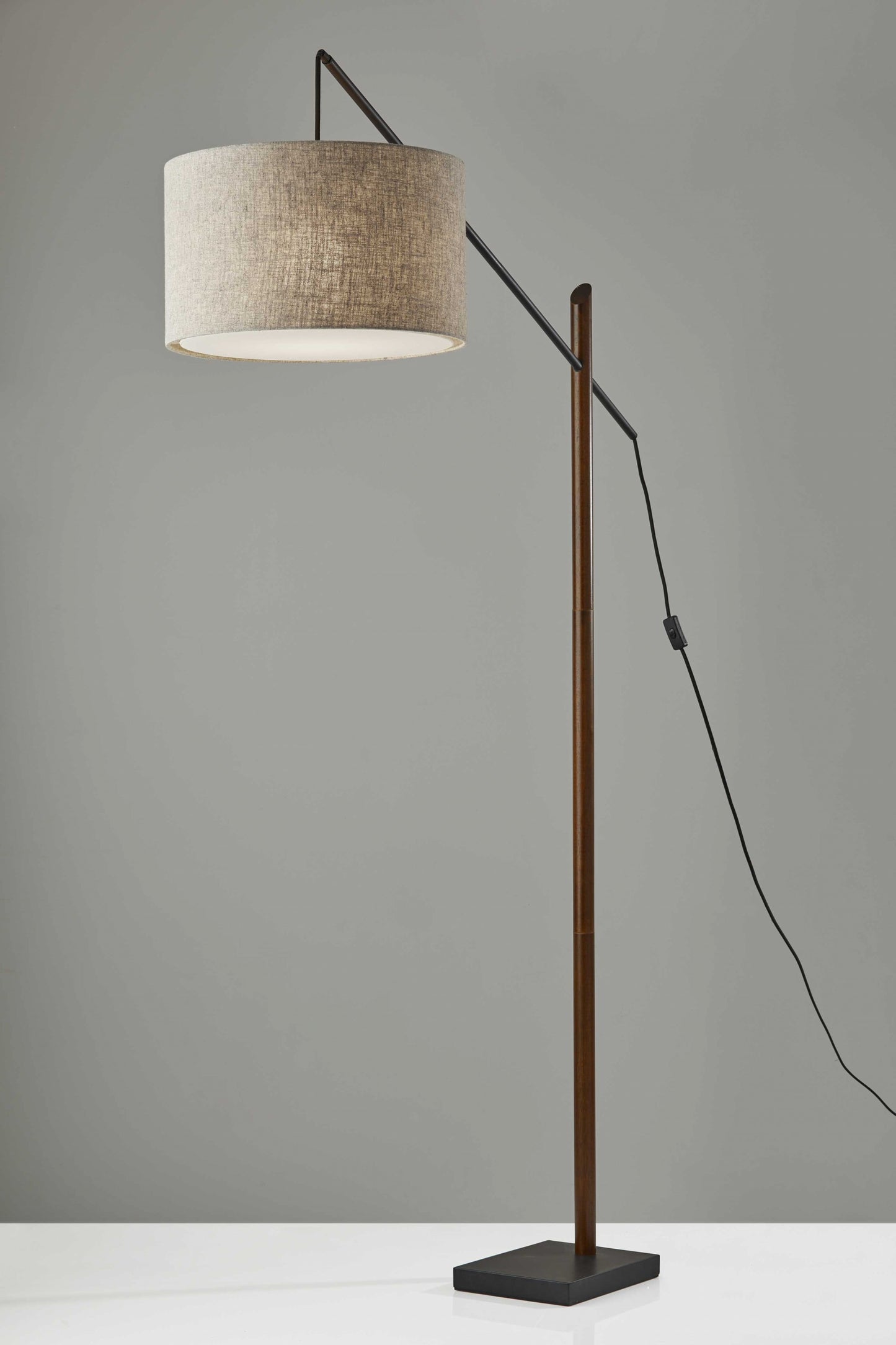 Black Swing Arm Floor Lamp w/ Beige Shade