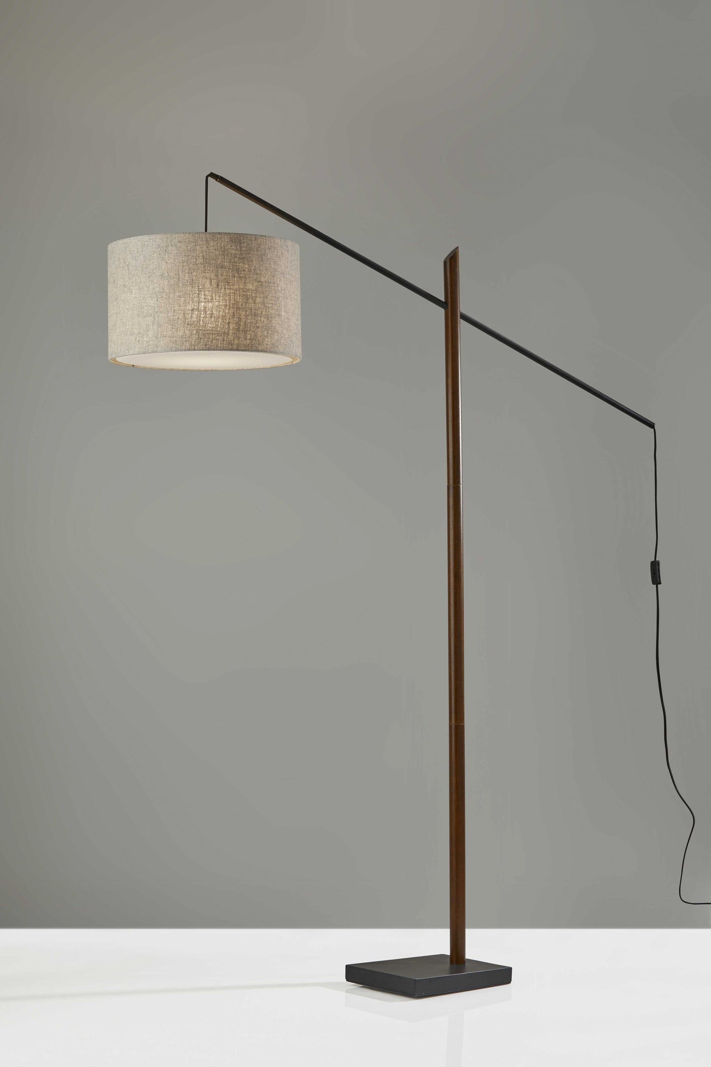 Black Swing Arm Floor Lamp w/ Beige Shade