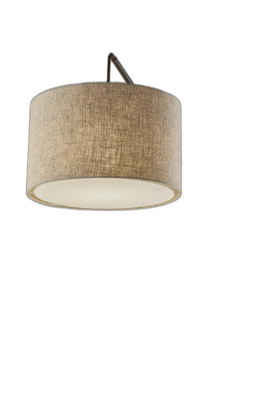 Black Swing Arm Floor Lamp w/ Beige Shade