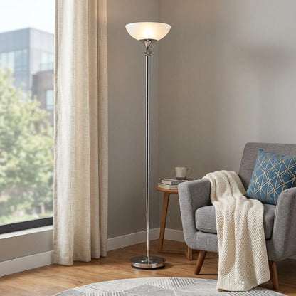 Modern Chrome Thick Pole Torchiere Floor Lamp