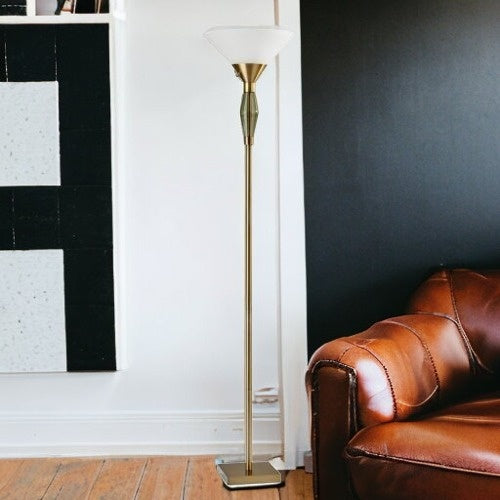 Brass Light Changing Torchiere Floor Lamp w/ Shade