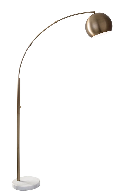 Brass Arc Floor Lamp w/ Brass Solid Color Bowl Shade