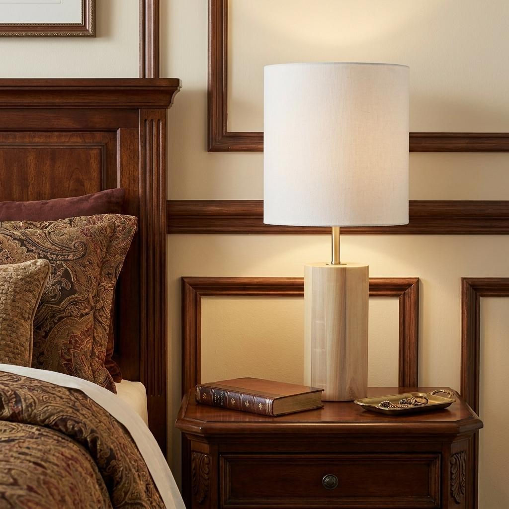 Natural Wood Circular Block Table Lamp