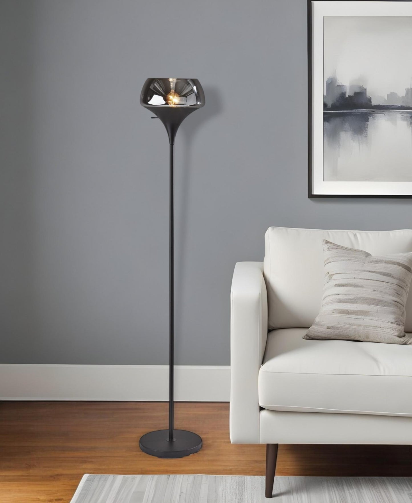 Chalice Mixed Material Torchiere w/ Black Smoked Glass