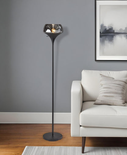 Chalice Mixed Material Torchiere w/ Black Smoked Glass