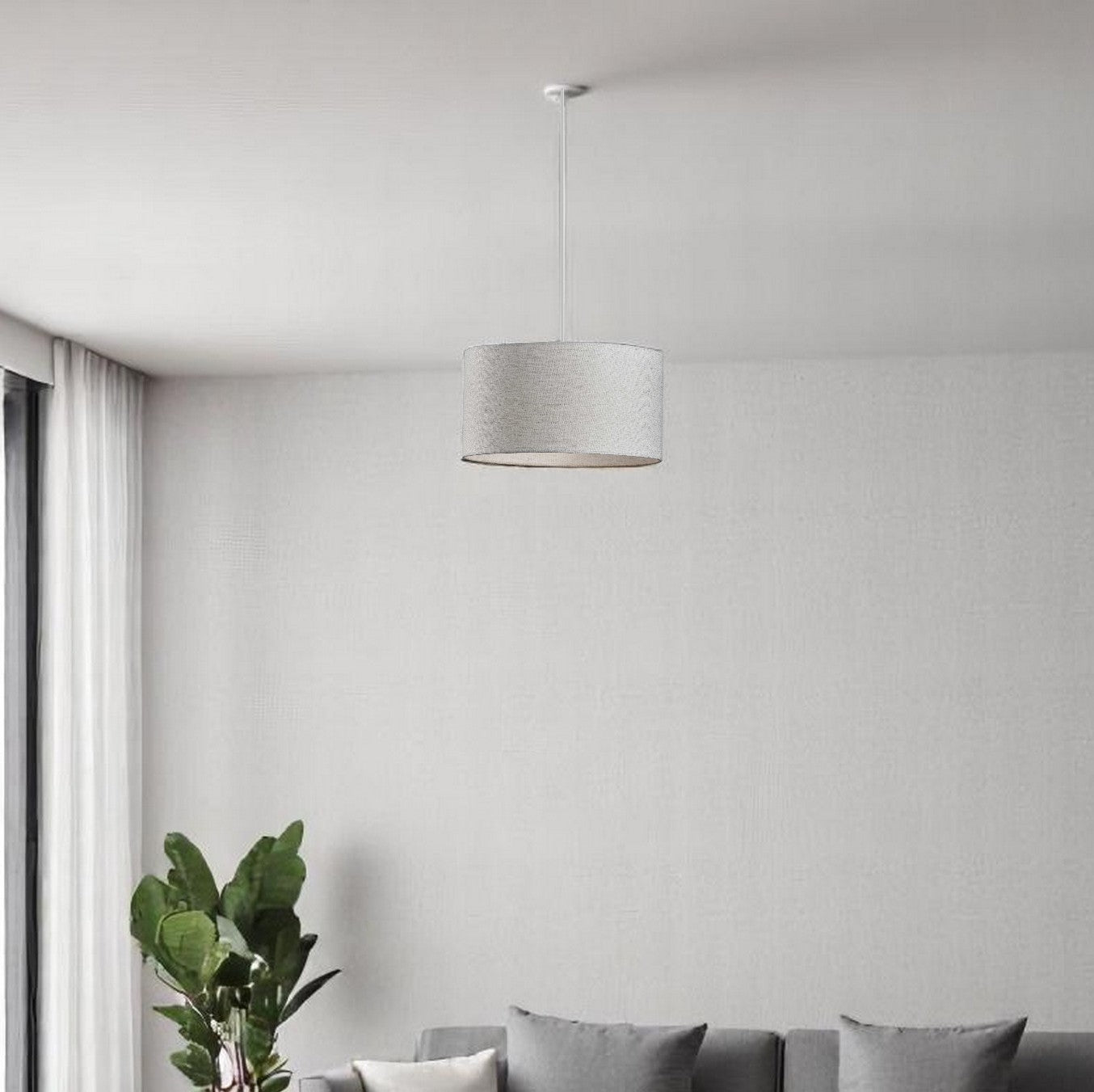 White Sleek Drum Pendant Light