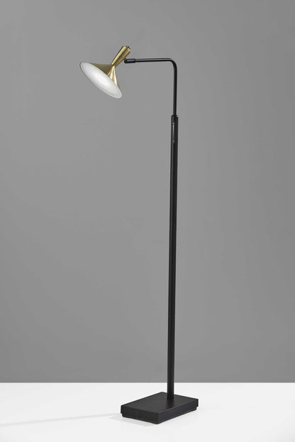 Adjustable Brass Spotlight Floor Lamp In Black Metal