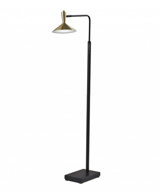 Adjustable Brass Spotlight Floor Lamp In Black Metal