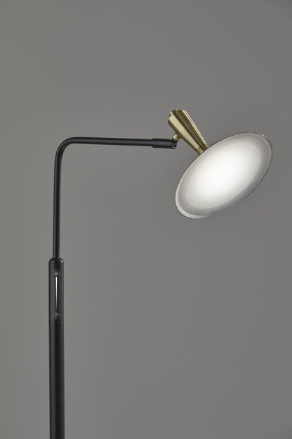 Adjustable Brass Spotlight Floor Lamp In Black Metal