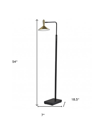 Adjustable Brass Spotlight Floor Lamp In Black Metal