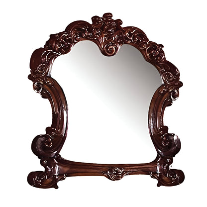 Brown Crowned Top Solid Wood Framed Mounted Dresser Mirror