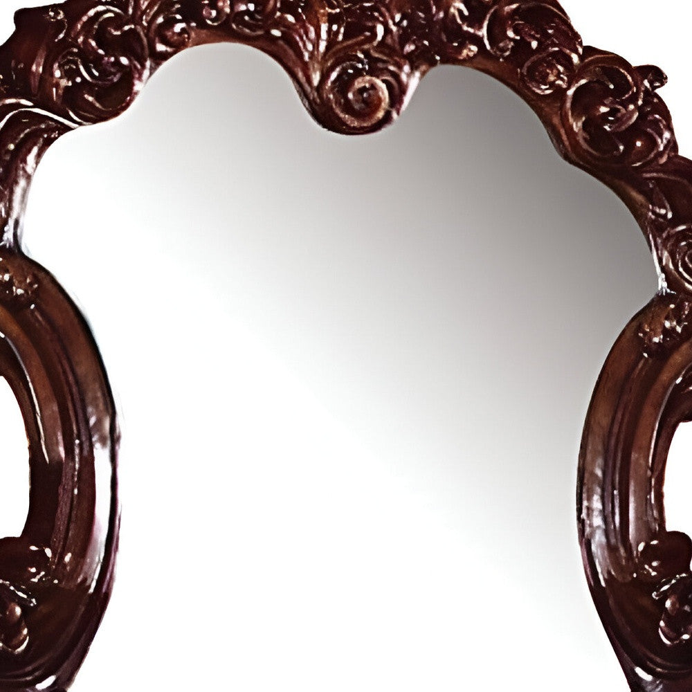 Brown Crowned Top Solid Wood Framed Mounted Dresser Mirror