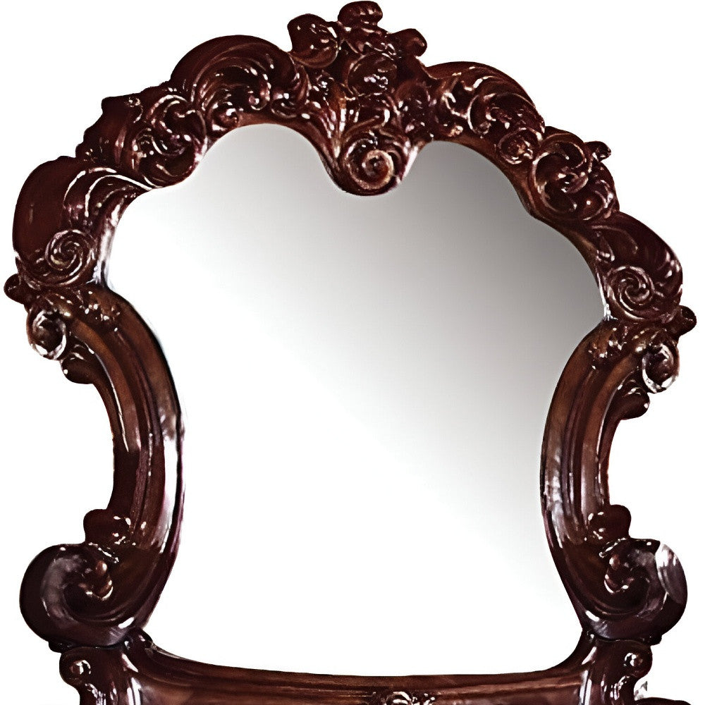 Brown Crowned Top Solid Wood Framed Mounted Dresser Mirror
