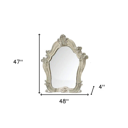 White And Silver Abstract Wood Framed Antiqued Glass Mounted Dresser Mirror