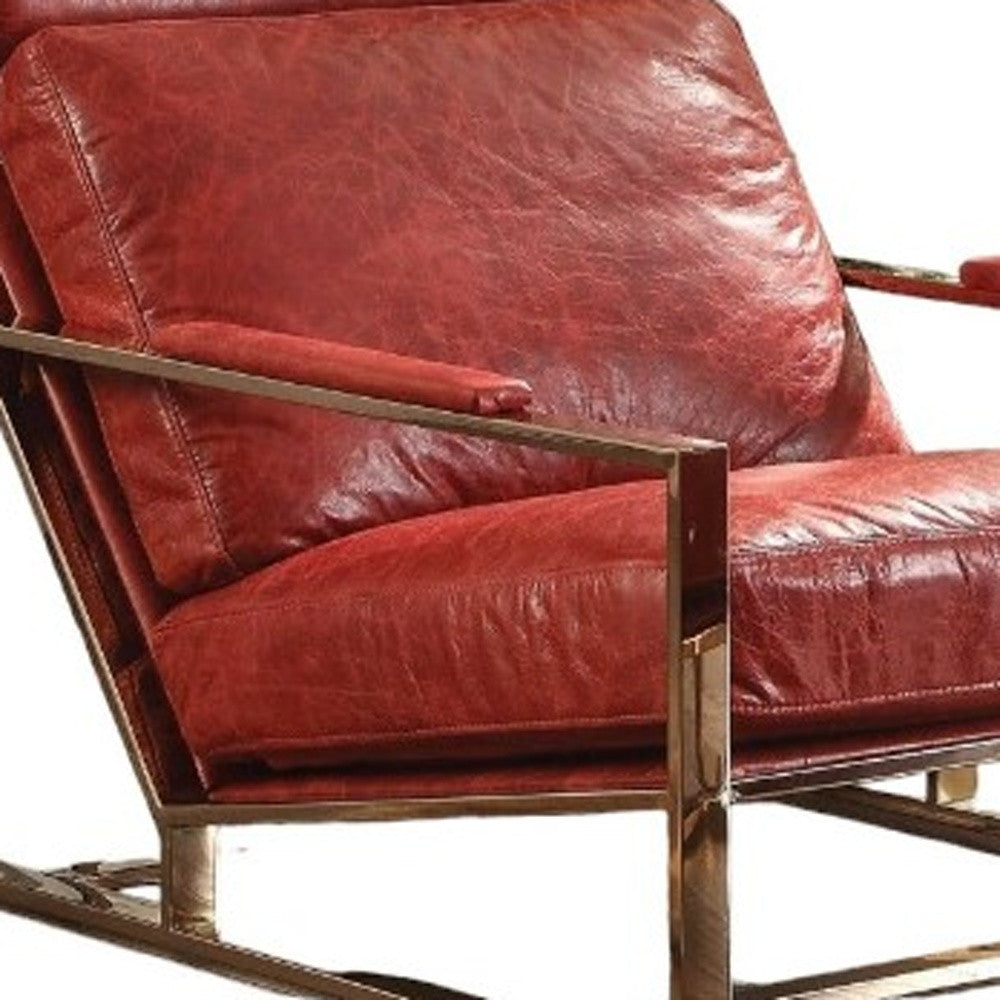 Red & Gold Top Grain Leather Arm Chair