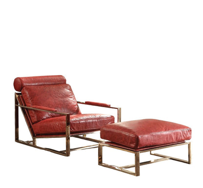 Red & Gold Top Grain Leather Arm Chair