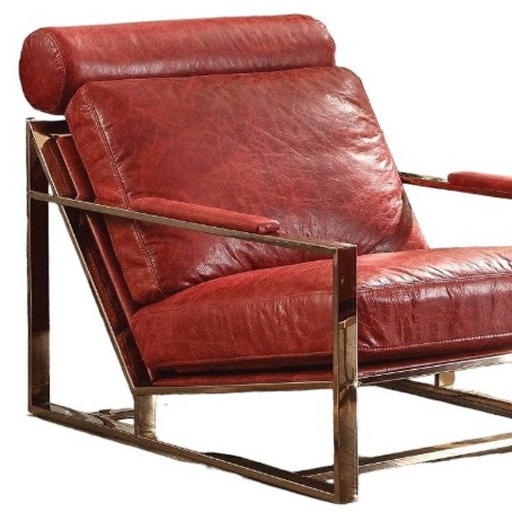 Red & Gold Top Grain Leather Arm Chair