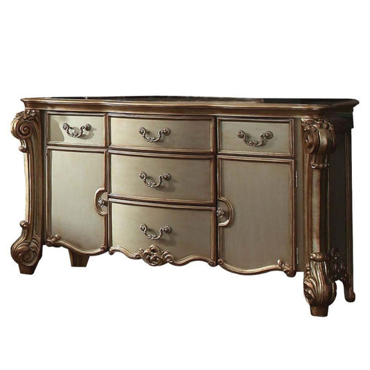 Grey Shagreen Faux Leather And Gold 6-Drawer Double Dresser