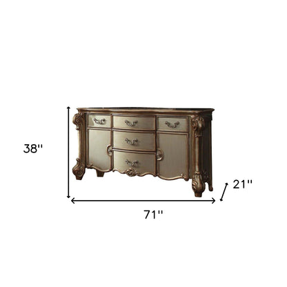 Grey Shagreen Faux Leather And Gold 6-Drawer Double Dresser