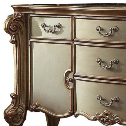 Grey Shagreen Faux Leather And Gold 6-Drawer Double Dresser