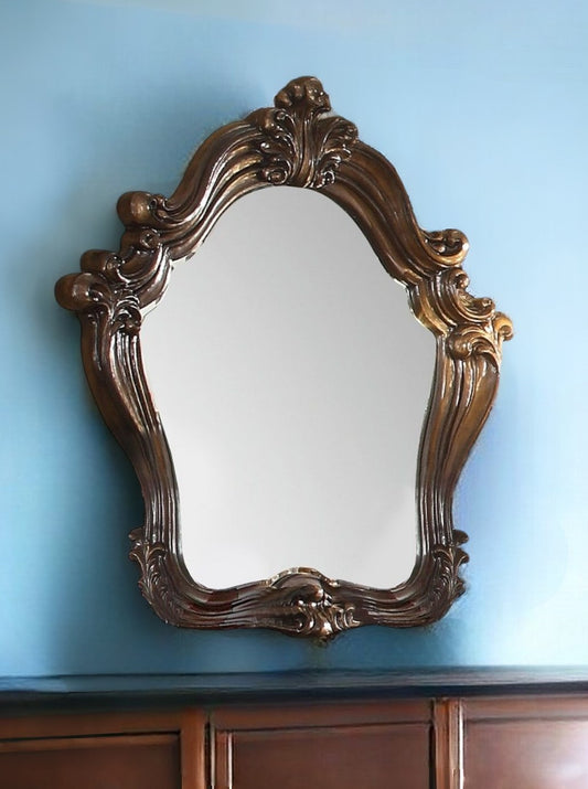 Brown Crowned Top Solid Wood Framed Mounted Dresser Mirror