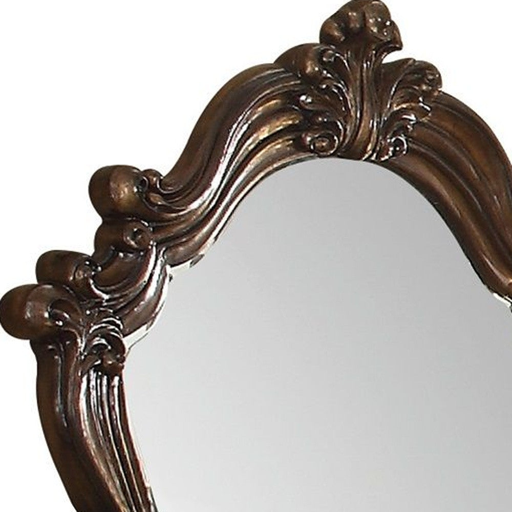Brown Crowned Top Solid Wood Framed Mounted Dresser Mirror