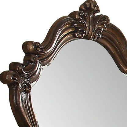 Brown Crowned Top Solid Wood Framed Mounted Dresser Mirror