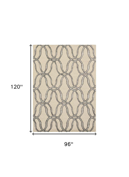 8 x 10 Beige & Silver Wool Vermicular Hand Tufted Rug