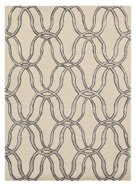 8 x 10 Beige & Silver Wool Vermicular Hand Tufted Rug