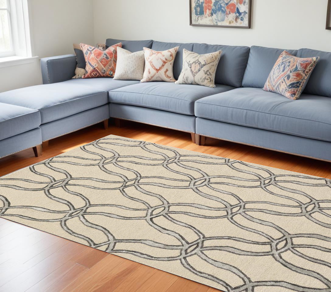 8 x 10 Beige & Silver Wool Vermicular Hand Tufted Rug