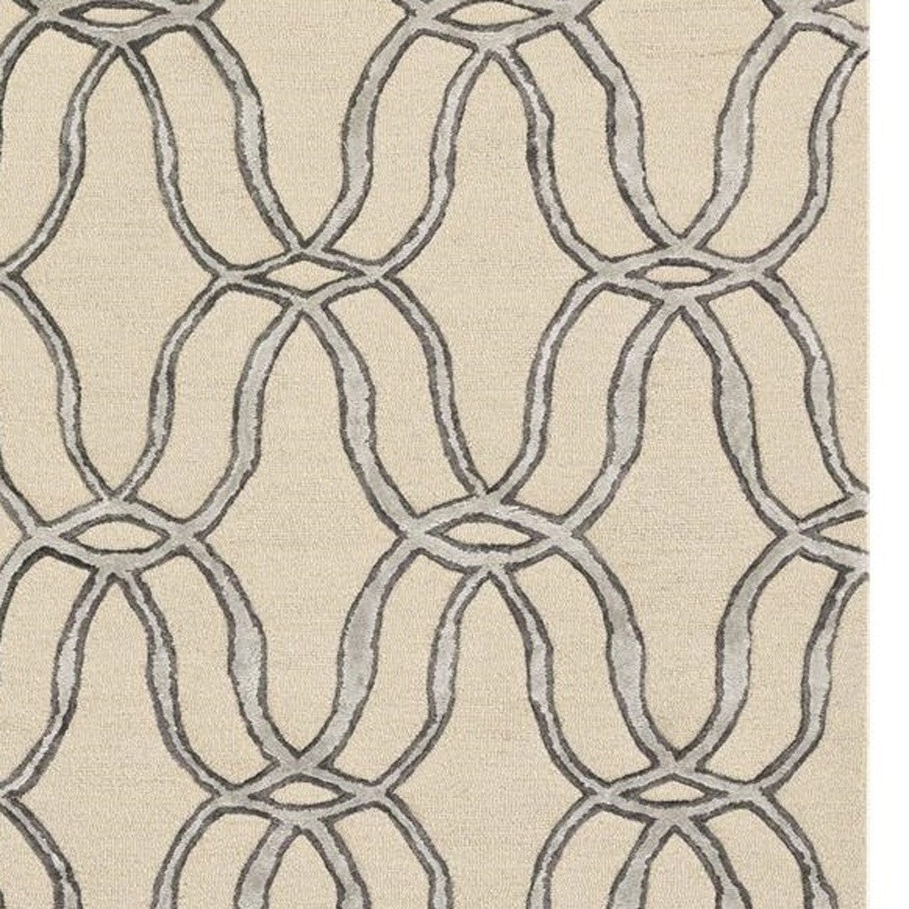 8 x 10 Beige & Silver Wool Vermicular Hand Tufted Rug
